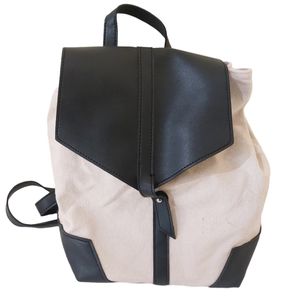Deux Lux Small Beige Canvas Faux Leather Basic Backpack Purse